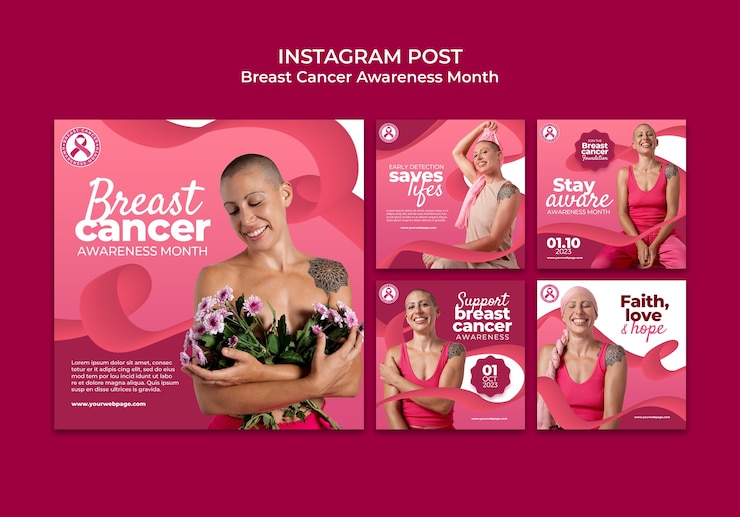 PSD gratuito publicaciones de instagram del mes de concientización sobre el cáncer de mama
