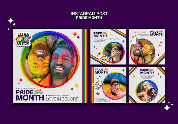PSD gratuito publicaciones de instagram del mes del orgullo