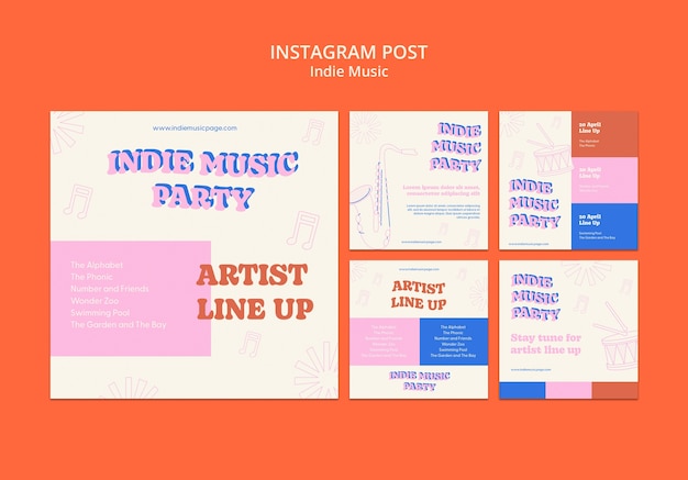 PSD gratuito publicaciones de instagram de música indie