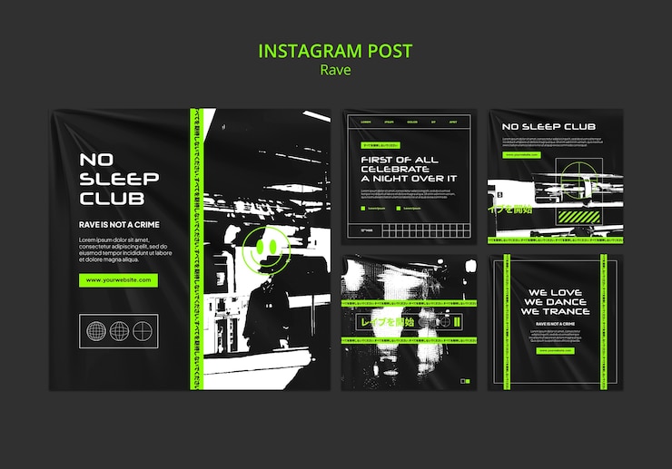 PSD gratuito publicaciones de instagram de música rave