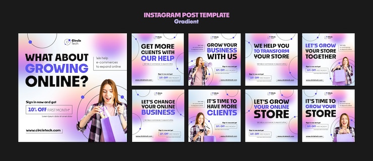 PSD gratuito publicaciones de instagram de negocios de degradado degradado