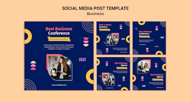 PSD gratuito publicaciones de instagram de negocios con formas coloridas