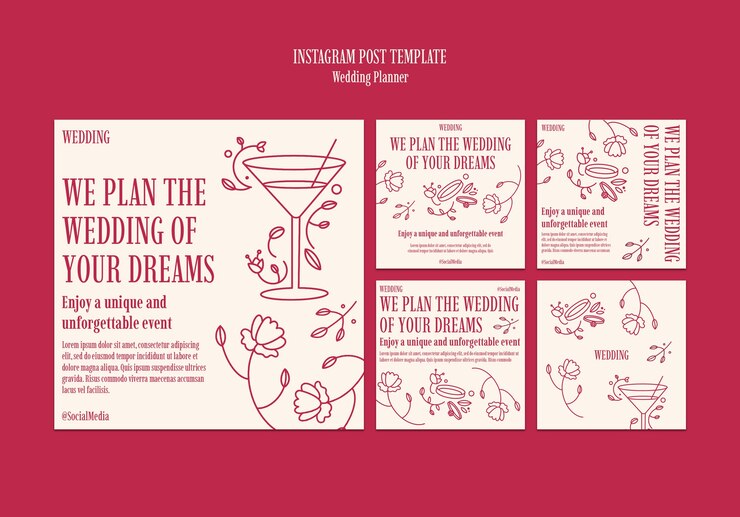 PSD gratuito las publicaciones de instagram del planificador de bodas