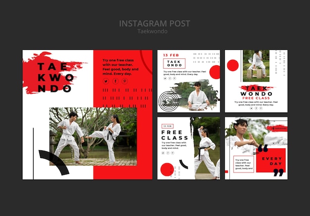 PSD gratuito publicaciones de instagram de práctica de taekwondo