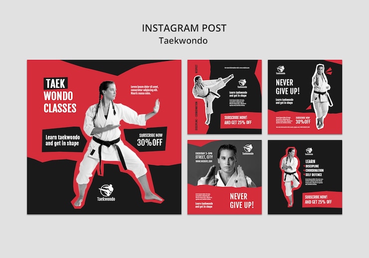 PSD gratuito publicaciones de instagram de práctica de taekwondo