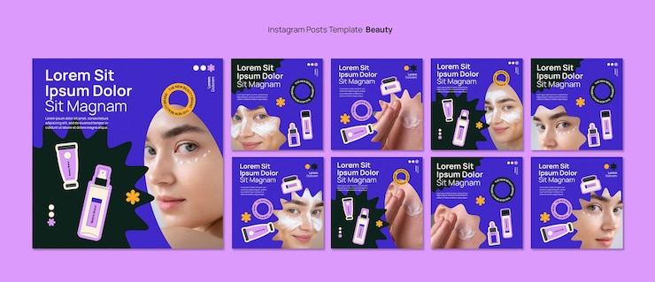 PSD gratuito publicaciones de instagram de productos de belleza de diseño plano