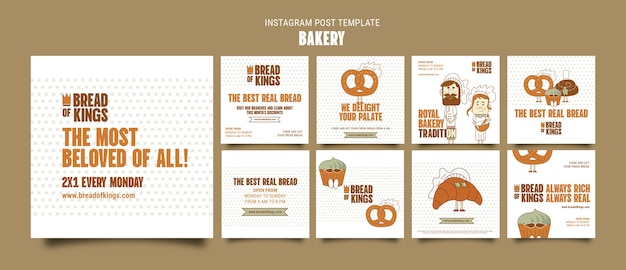 PSD gratuito publicaciones de instagram de productos horneados dibujados a mano