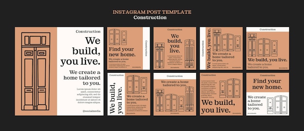 PSD gratuito publicaciones de instagram de proyectos de construcción