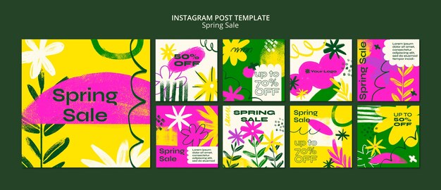 Publicaciones de instagram de rebajas de primavera dibujadas a mano