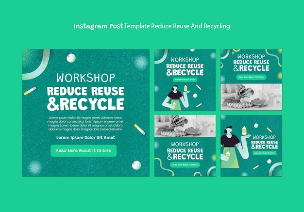 PSD gratuito publicaciones de instagram de reciclaje dibujadas a mano