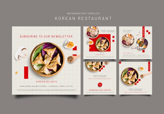 PSD gratuito publicaciones de instagram de restaurante de comida coreana