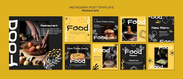 PSD gratuito publicaciones de instagram de restaurante de comida deliciosa