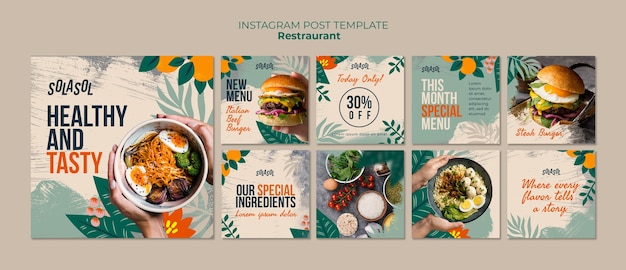 PSD gratuito publicaciones de instagram de restaurante de comida deliciosa