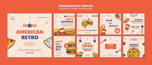 Publicaciones de instagram de restaurante retro americano