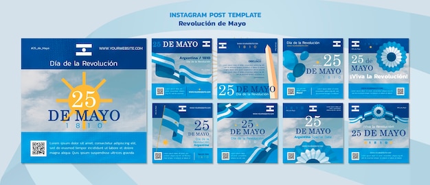 PSD gratuito publicaciones de instagram de la revolución de mayo