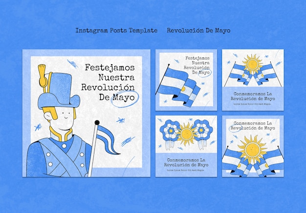 PSD gratuito publicaciones de instagram de la revolución de mayo