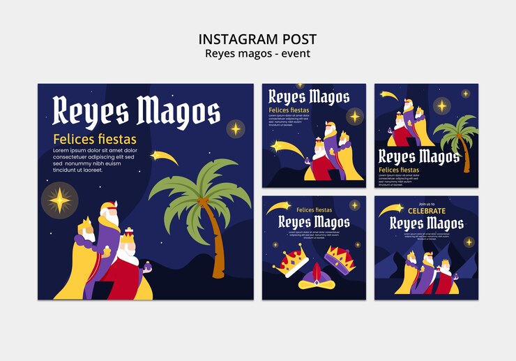 PSD gratuito las publicaciones de instagram de los reyes magos
