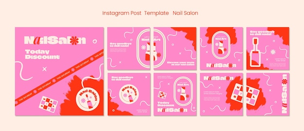 PSD gratuito publicaciones de instagram de salón de uñas de diseño plano