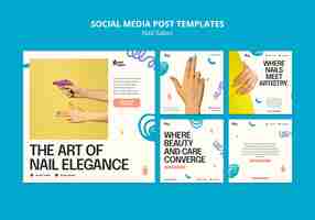 PSD gratuito publicaciones de instagram de salón de uñas de diseño plano