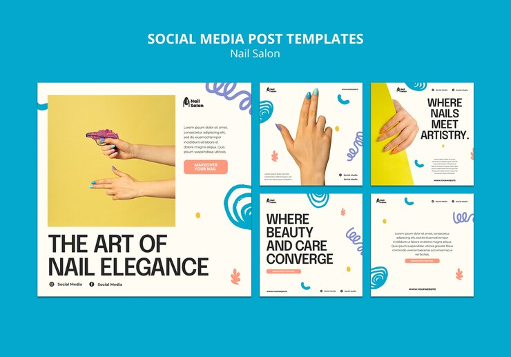 PSD gratuito publicaciones de instagram de salón de uñas de diseño plano