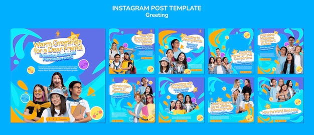 PSD gratuito publicaciones de instagram de saludo de diseño plano.