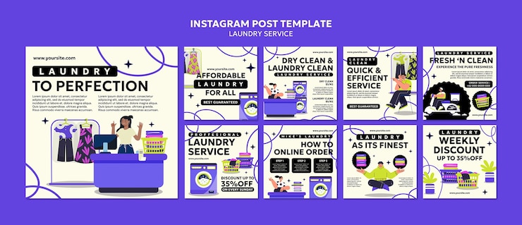 PSD gratuito publicaciones en instagram del servicio de lavandería