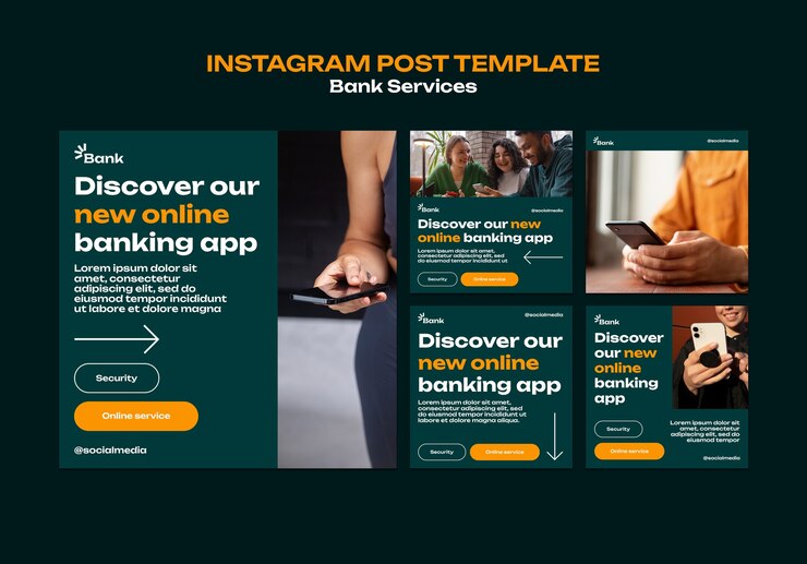 PSD gratuito publicaciones de instagram de servicios bancarios