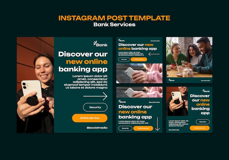 PSD gratuito publicaciones de instagram de servicios bancarios