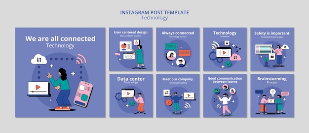Publicaciones de instagram de soluciones tecnológicas de diseño plano
