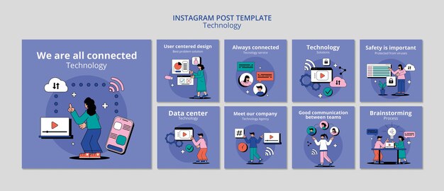 Publicaciones de instagram de soluciones tecnológicas de diseño plano
