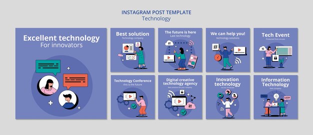 Publicaciones de instagram de soluciones tecnológicas de diseño plano