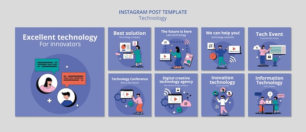 Publicaciones de instagram de soluciones tecnológicas de diseño plano