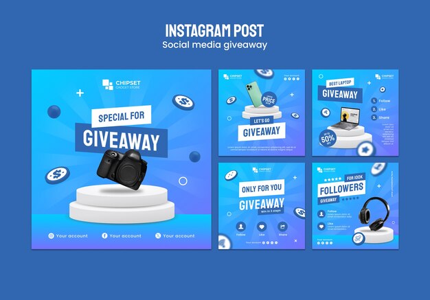 Publicaciones de instagram de sorteo de redes sociales degradados