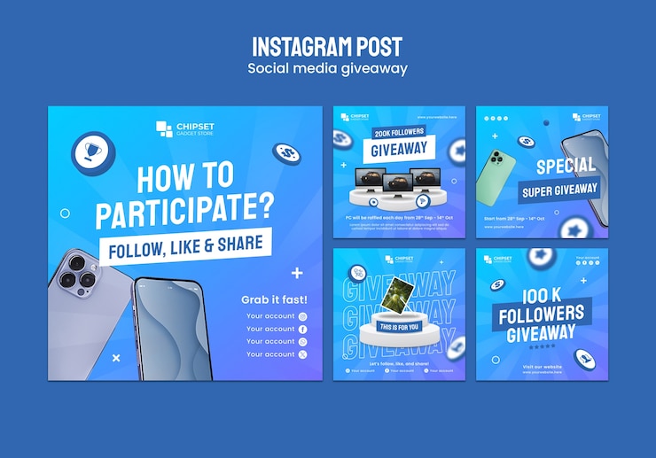 PSD gratuito publicaciones de instagram de sorteo de redes sociales degradados