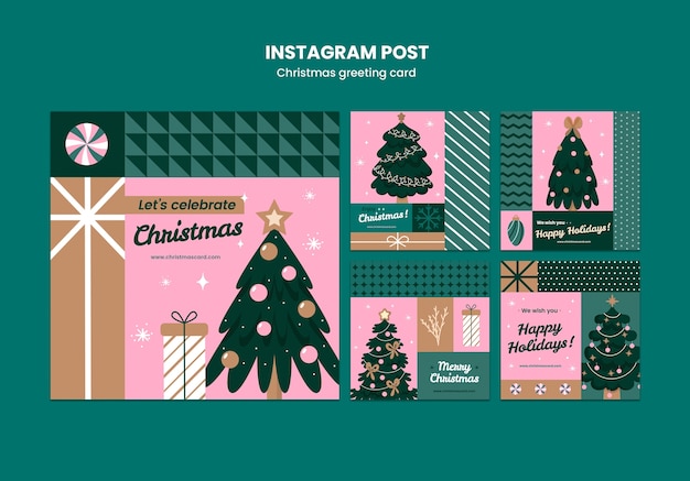 PSD gratuito publicaciones de instagram de tarjetas de felicitación navideñas