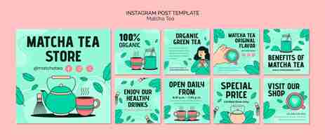 PSD gratuito publicaciones de instagram de té matcha