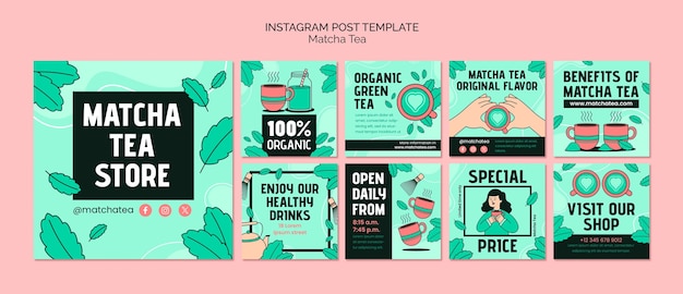 PSD gratuito publicaciones de instagram de té matcha