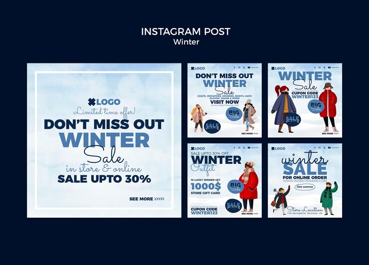 PSD gratuito publicaciones de instagram de la temporada de invierno.