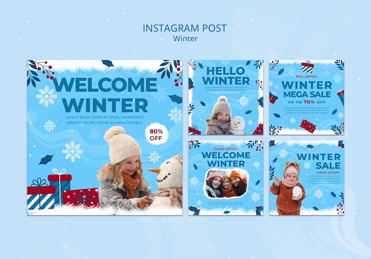 PSD gratuito publicaciones de instagram de la temporada de invierno.
