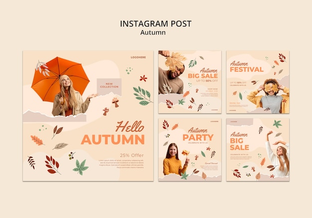 PSD gratuito publicaciones de instagram de la temporada de otoño