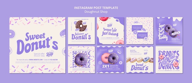 PSD gratuito publicaciones de instagram de la tienda de donas