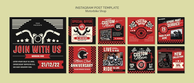 PSD gratuito publicaciones de instagram de tienda de motos