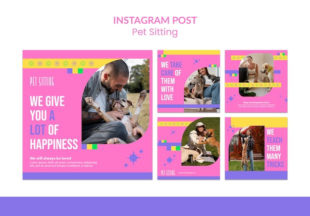 PSD gratuito publicaciones de instagram de trabajo de cuidado de mascotas