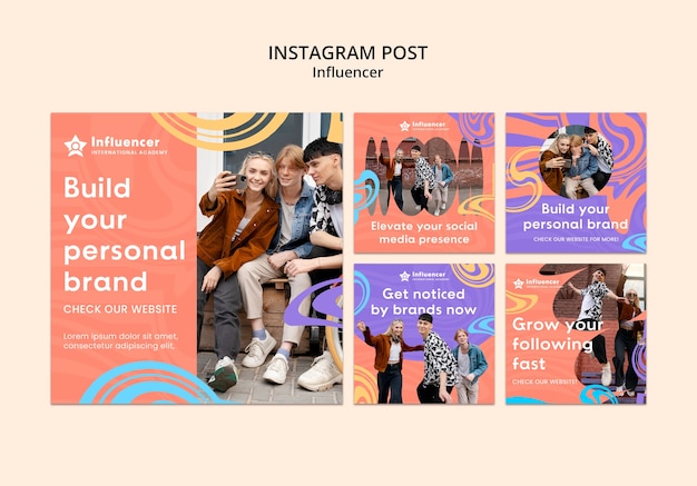 PSD gratuito publicaciones de instagram de trabajo de influencer de diseño plano