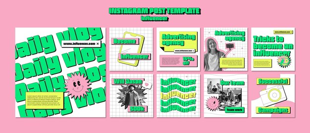 Publicaciones de instagram de trabajo de influencer de estilo retro