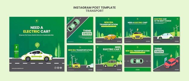 Publicaciones de instagram de transporte dibujadas a mano.