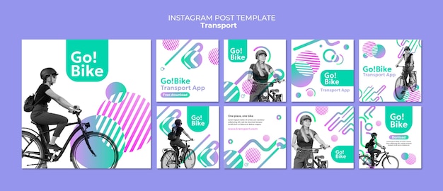 PSD gratuito publicaciones de instagram de transporte ecológico degradado