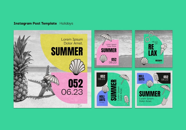 PSD gratuito publicaciones de instagram de vacaciones de diseño plano