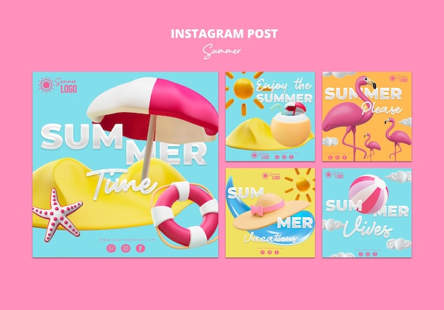 PSD gratuito publicaciones de instagram de vacaciones de verano