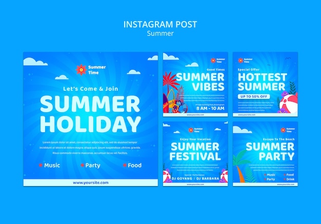 PSD gratuito publicaciones de instagram de vacaciones de verano